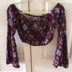 Off the shoulder, long sleeve crop top